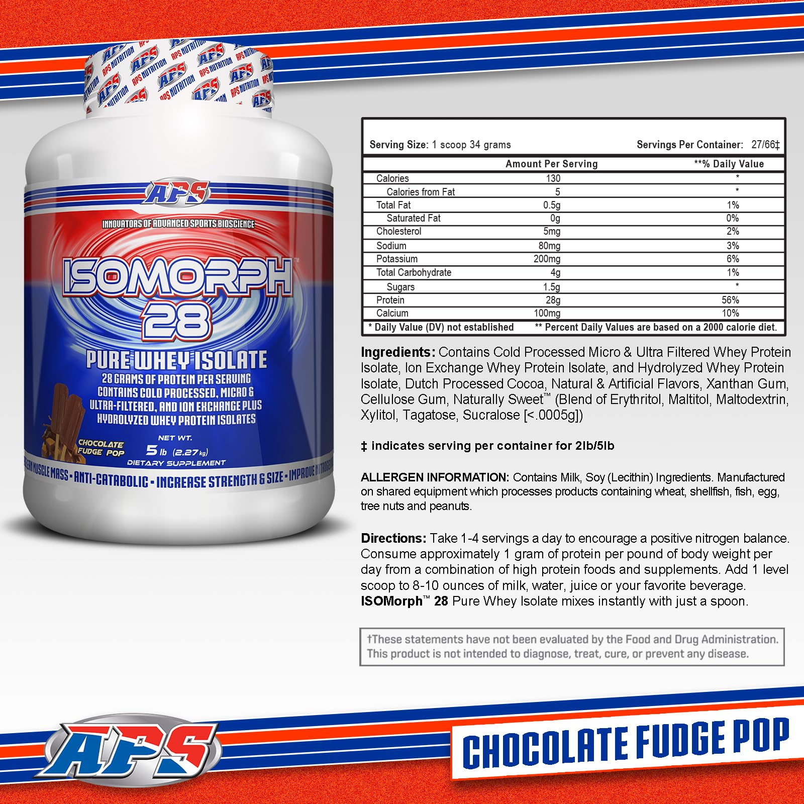 APS Nutrition Isomorph 28 scoop highlighting quick protein mix for post-workout recovery.