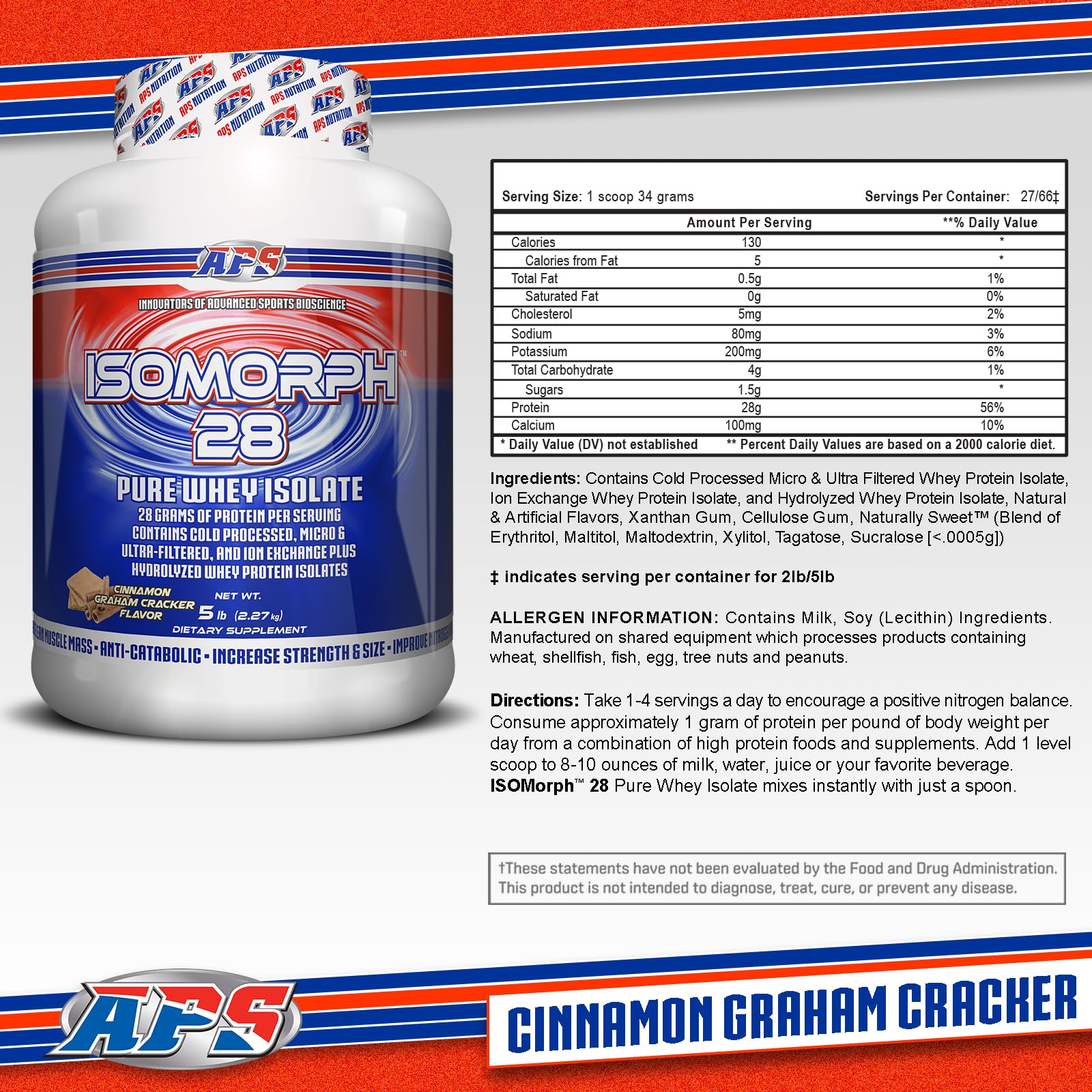 IsoMorph 28 tub label closeup with whey isolate details.