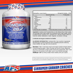 IsoMorph 28 tub label closeup with whey isolate details.
