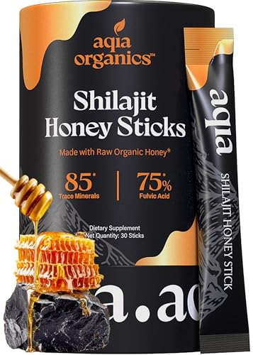Aqia Organics packaging of pure Shilajit honey sticks signals premium natural energy support.