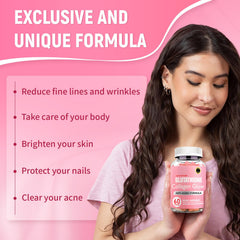 AQILUN Glutathione Collagen Glow Gummies closeup highlighting glossy gummies.
