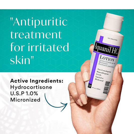 Aquanil HC Lotion label close-up showing fragrance-free formula