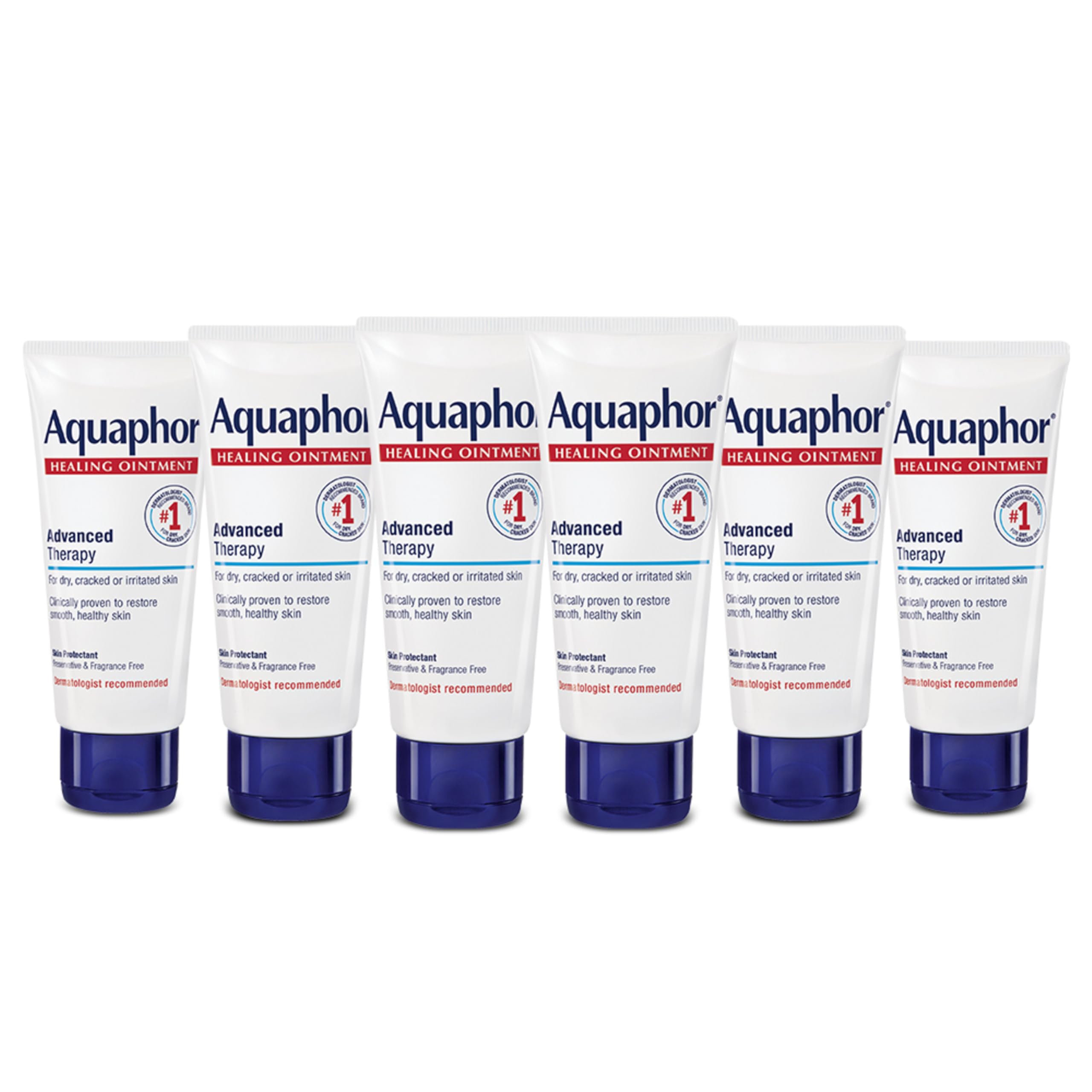 Aquaphor Healing Ointment tube close-up showing protective texture for dry skin.