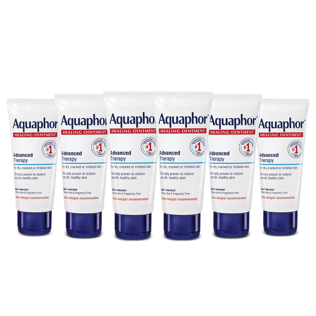 Aquaphor Healing Ointment tube close-up showing protective texture for dry skin.
