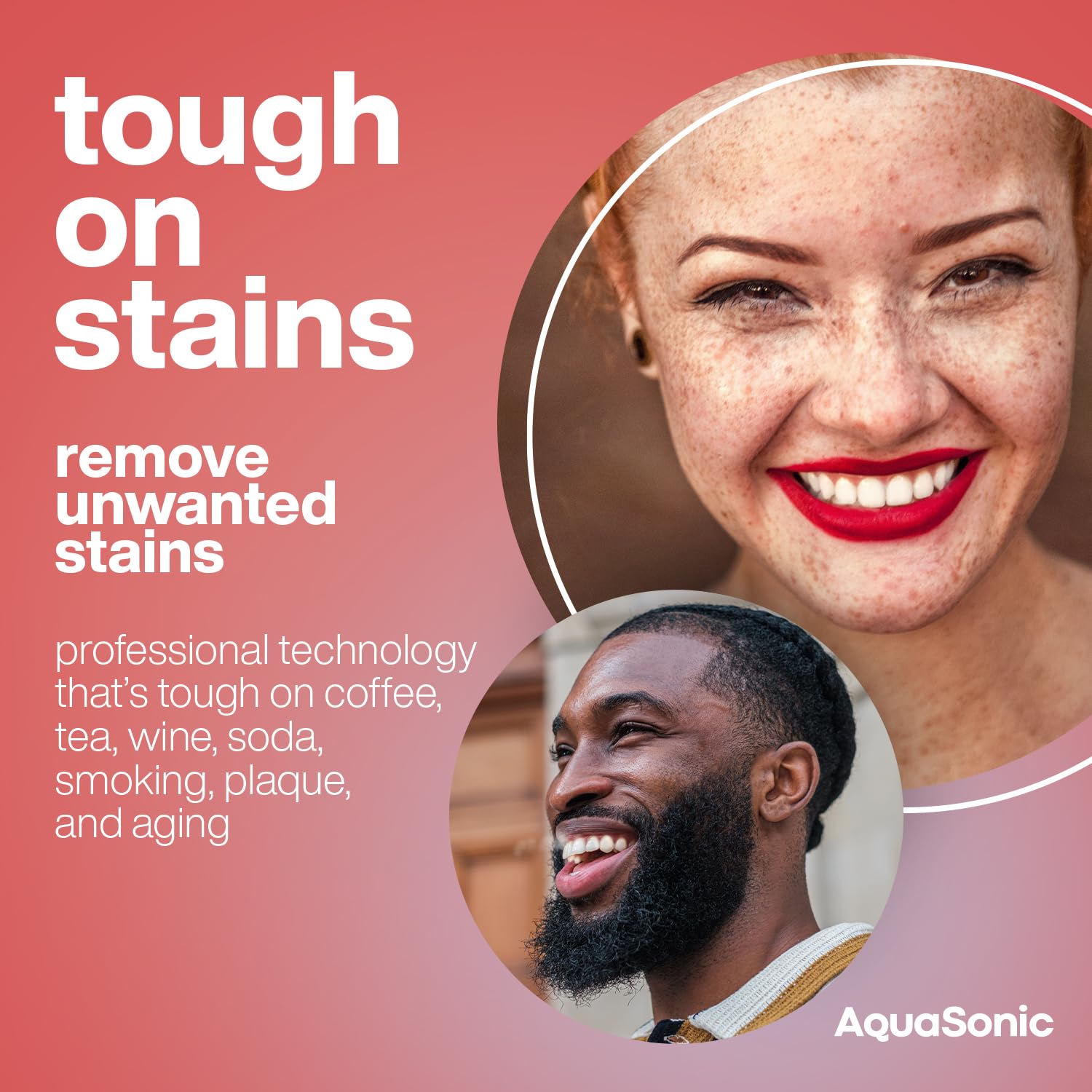 Aquasonic whitening strips being applied to teeth for easy at-home use.