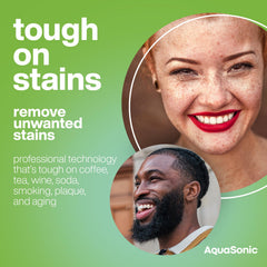 Aquasonic whitening strips being applied for easy at-home use.