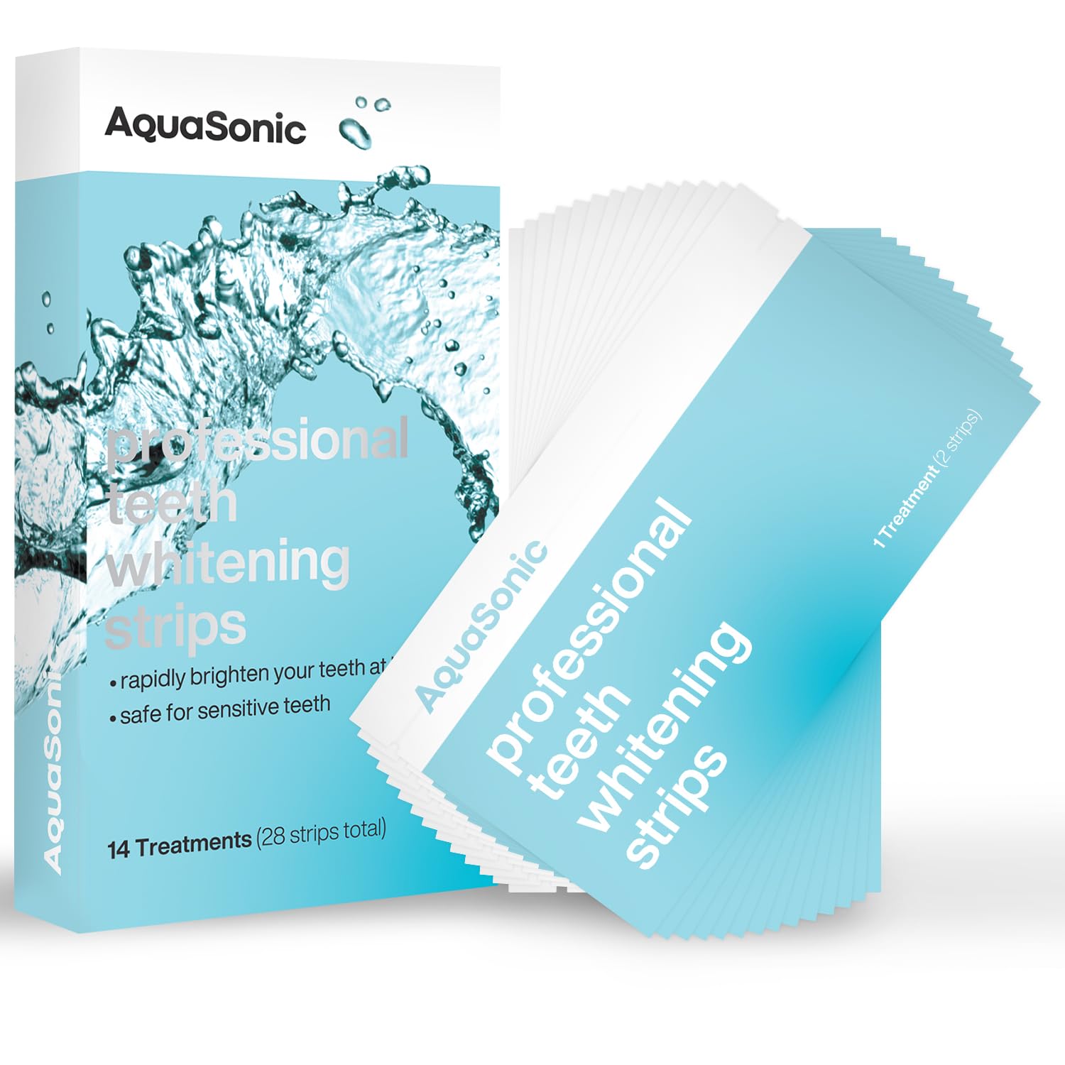 Aquasonic teeth whitening strips pack enables convenient at-home whitening.