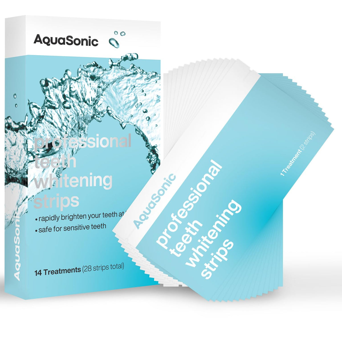 Aquasonic teeth whitening strips pack enables convenient at-home whitening.