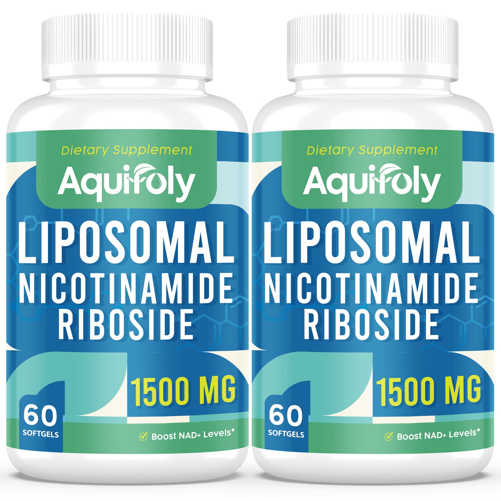 Aquifoly liposomal nicotinamide riboside bottle close-up highlighting enhanced absorption.
