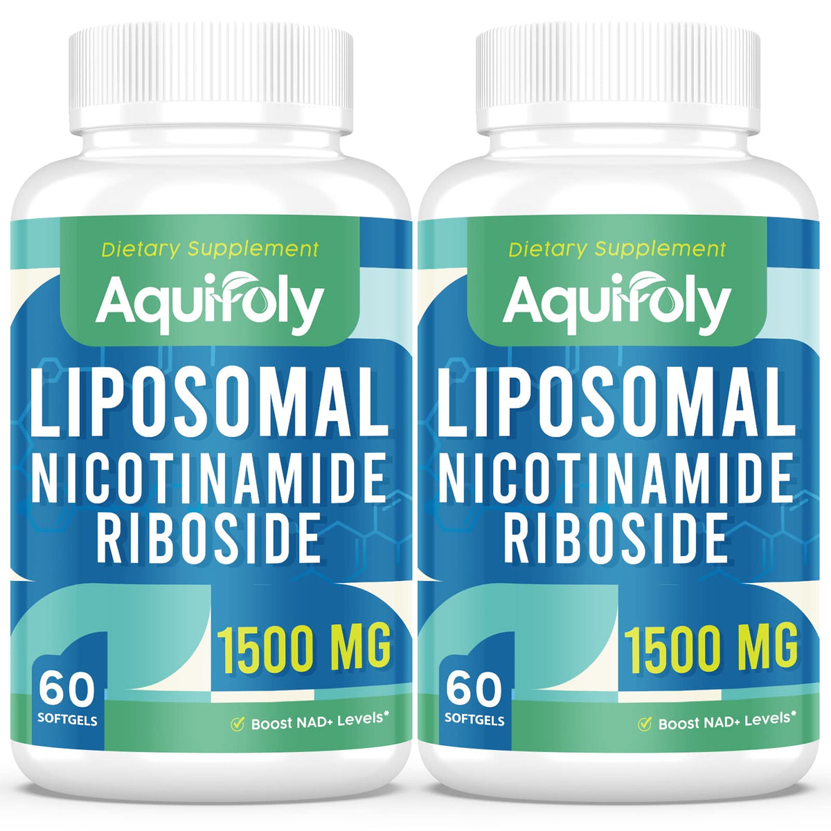 Aquifoly liposomal nicotinamide riboside bottle close-up highlighting enhanced absorption.