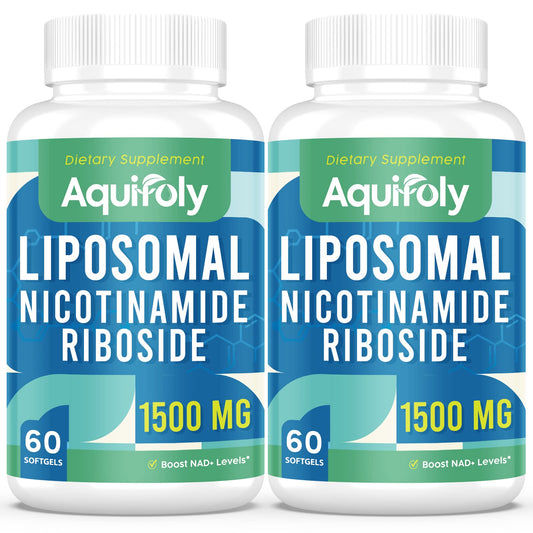 Aquifoly liposomal nicotinamide riboside bottle close-up highlighting enhanced absorption.