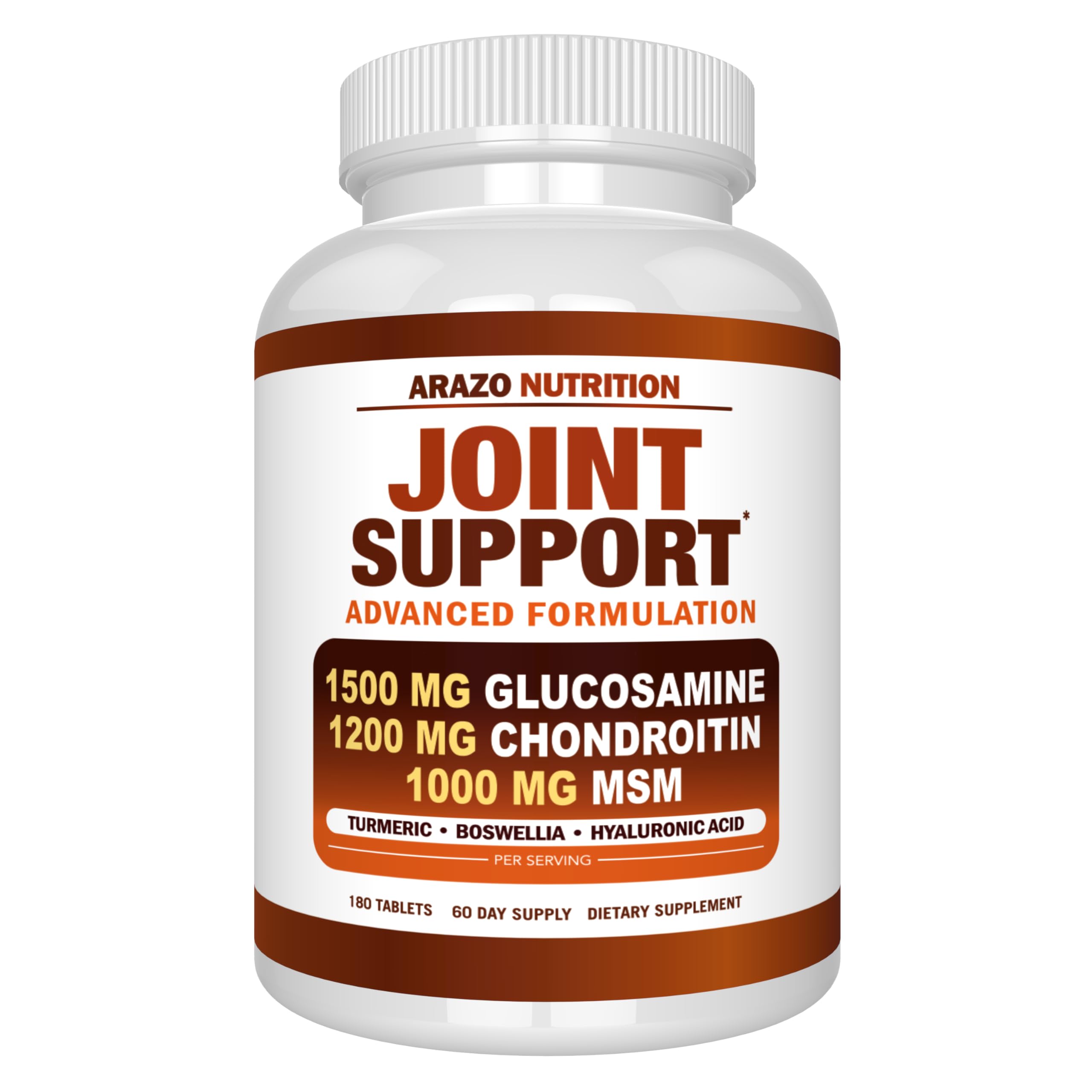 Arazo Nutrition glucosamine bottle closeup showing joint mobility benefits