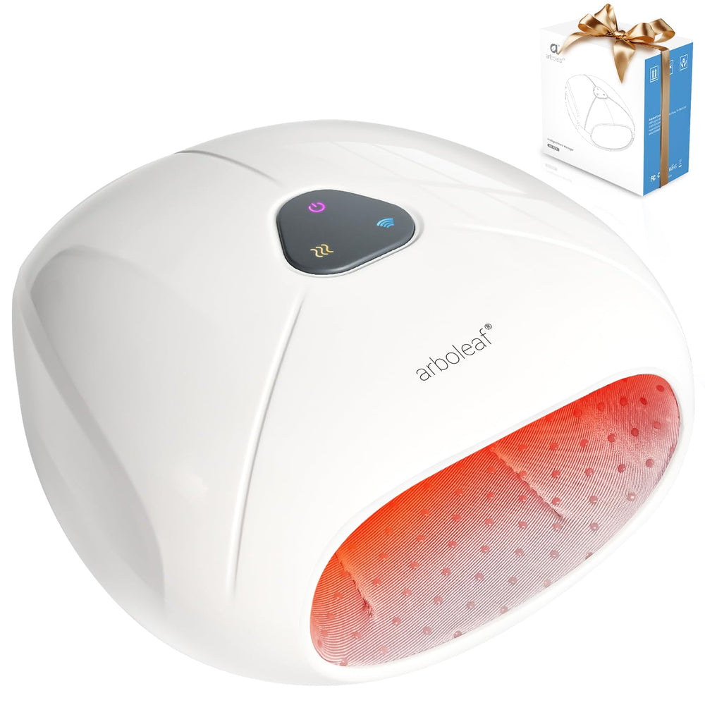 Arboleaf hand massager with heat-compression for soothing relief.