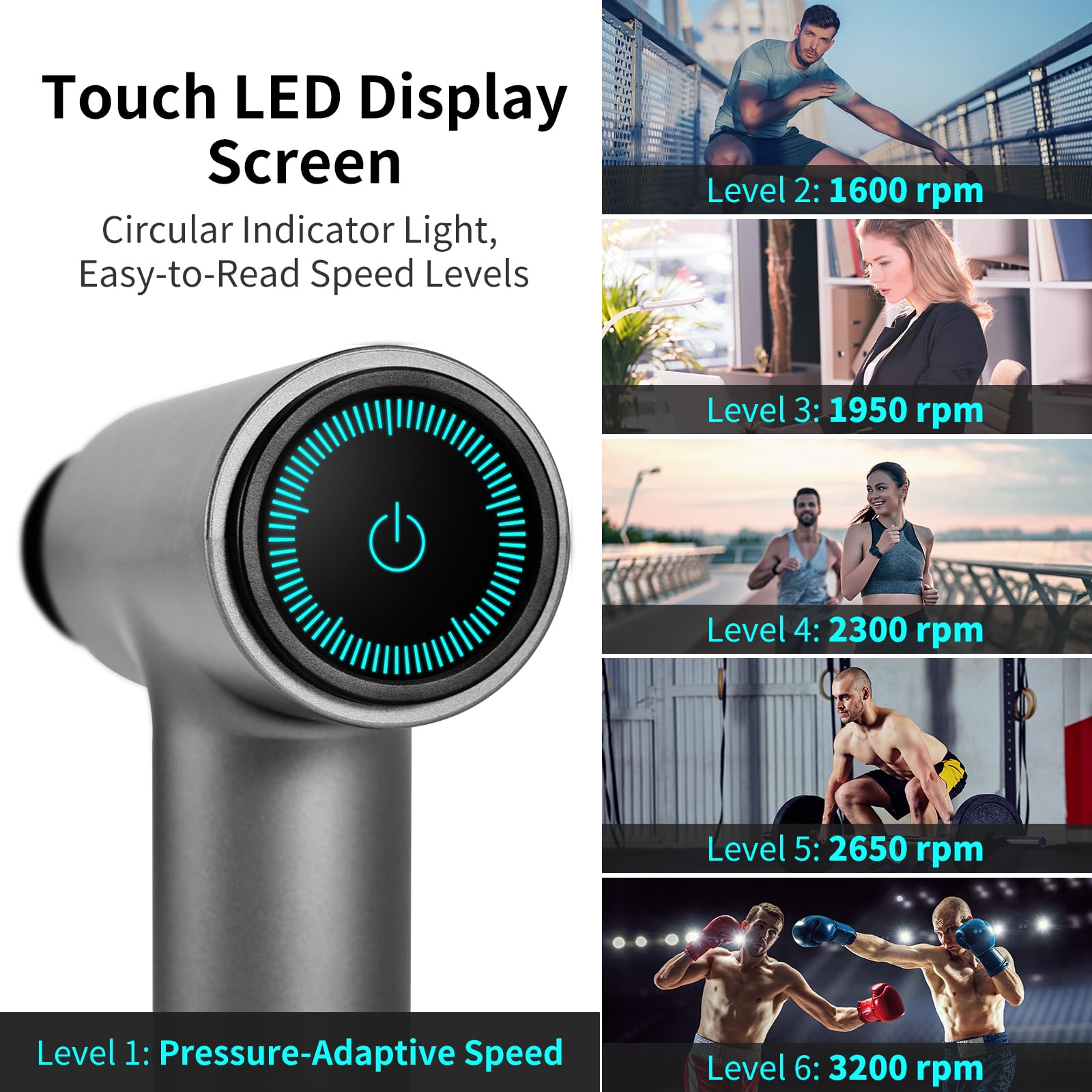 Arboleaf massage gun LED touch screen provides precise speed control