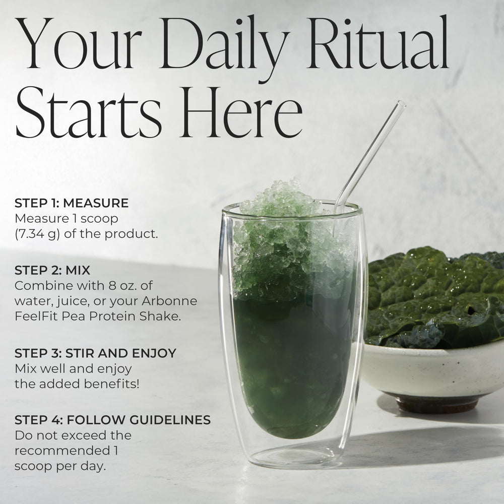 BeWell Greens ingredients blend featuring spirulina and chlorella for vibrant color.