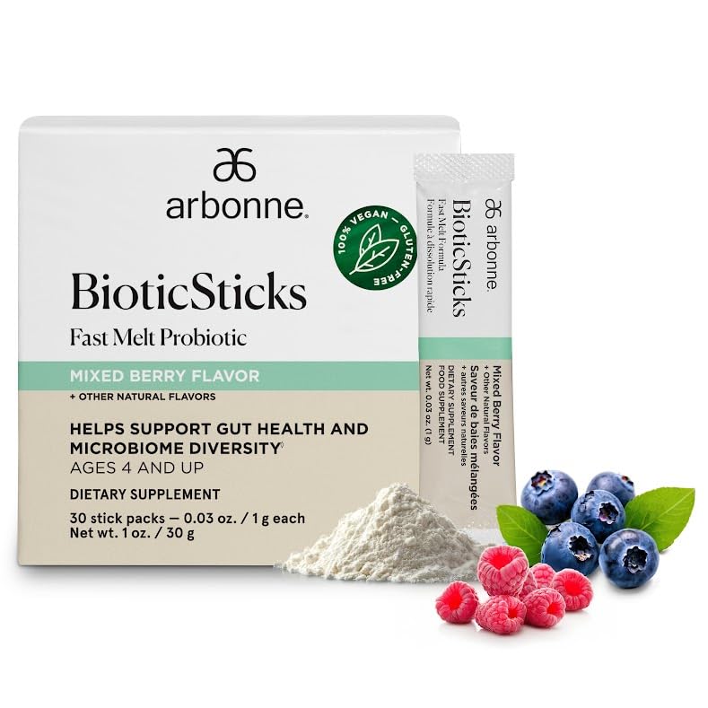 Arbonne BioticSticks fast-melt probiotic stick pack for easy daily use.