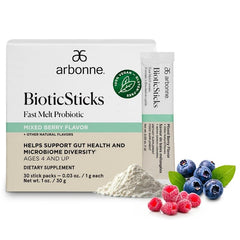 Arbonne BioticSticks fast-melt probiotic stick pack for easy daily use.