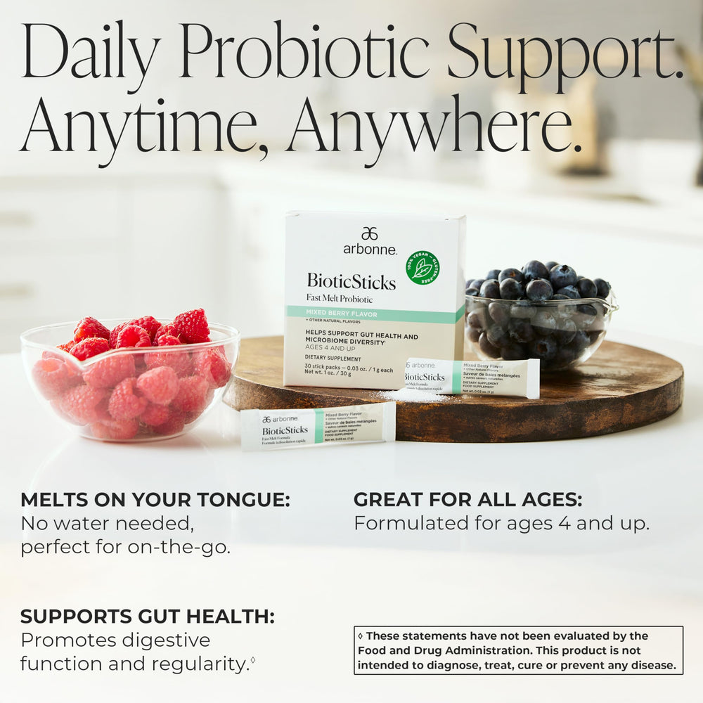 Arbonne BioticSticks mixed berry flavor appealing to kids and adults.