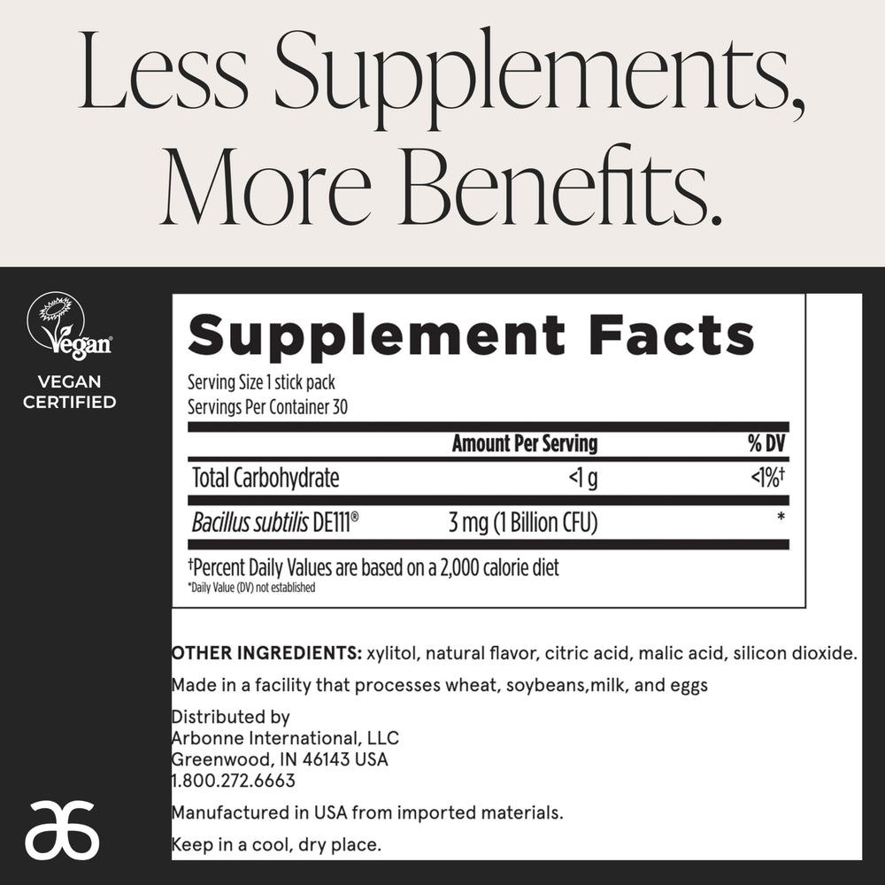 Arbonne BioticSticks on-the-go format works without water or refrigeration.