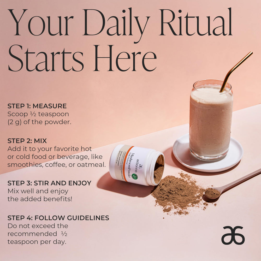 Arbonne Daily Defense powder in spoon and bowl for easy daily immune support