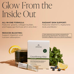 Arbonne GreenSynergy Elixir dissolved in water with refreshing citrus flavor