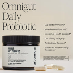 Arbonne OmniGut capsules ready for daily use in a simple routine.