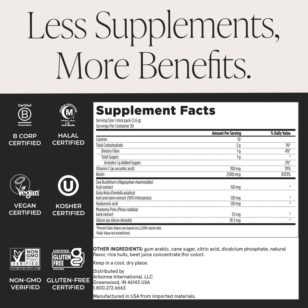 Arbonne SkinElixir packaging highlights gluten-free and non-GMO labels.