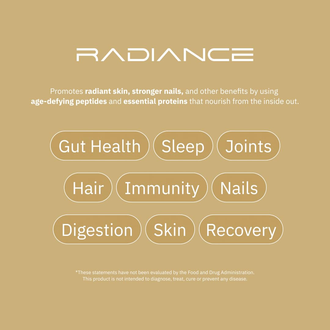 ARC Radiance label close-up emphasizes unflavored, keto, and gluten-free attributes for clean living