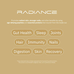 ARC Radiance label close-up emphasizes unflavored, keto, and gluten-free attributes for clean living