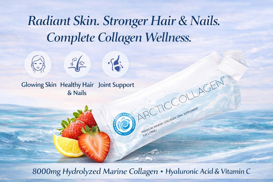 ARCTICCOLLAGEN strawberry liquid sachets on-the-go for busy days.