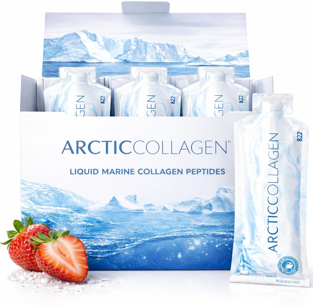 ARCTICCOLLAGEN strawberry liquid sachets packaging for daily wellness.