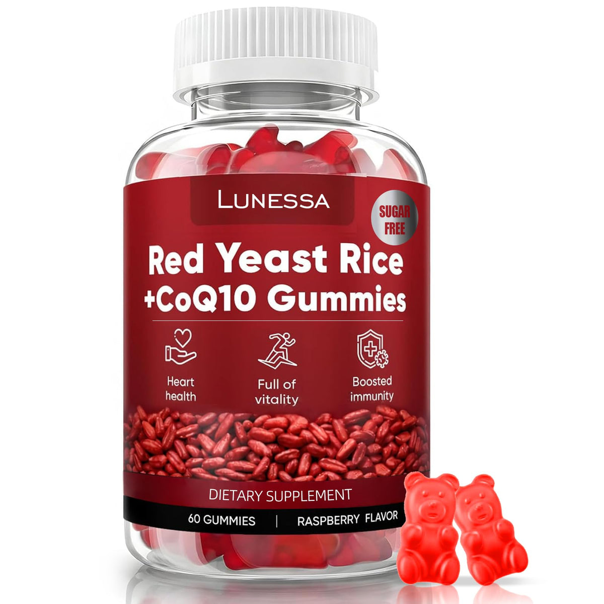 Ardocme Lunessa bottle front with raspberry gummies for daily vitality.