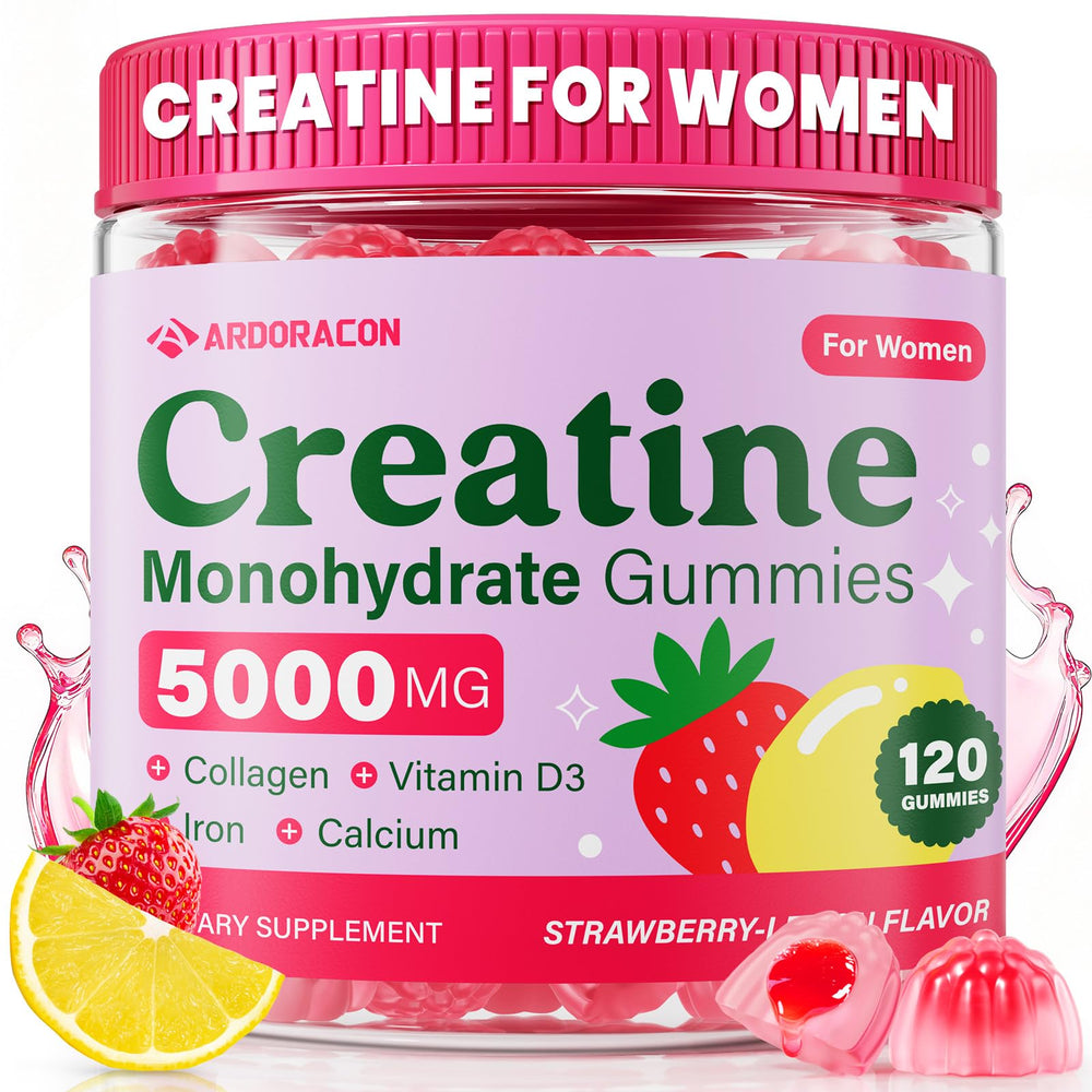 ARDORACON Creatine Women bottle front highlights a sugar-free, gym-ready supplement.