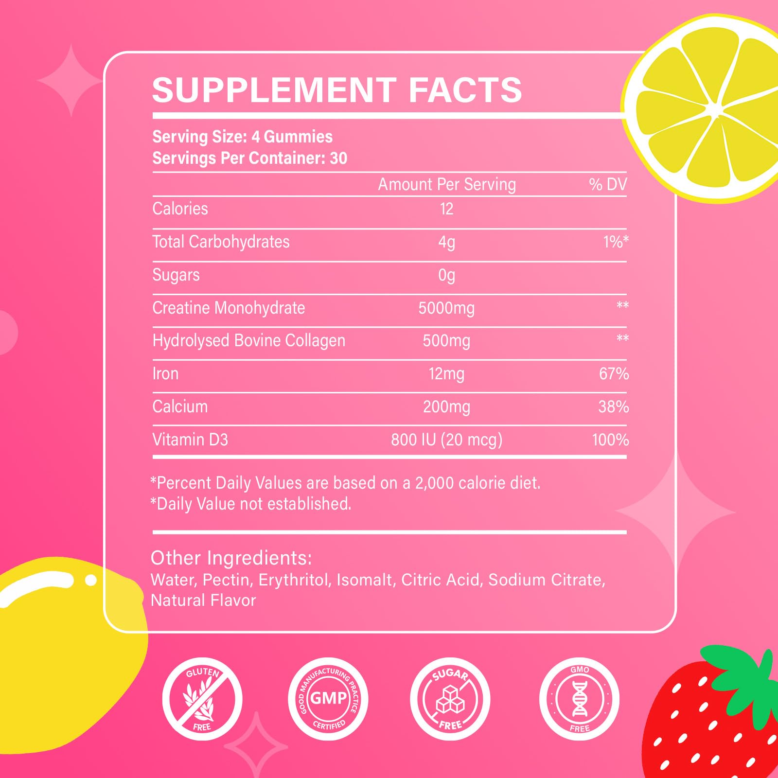 ARDORACON Creatine Women iron and vitamin D detail emphasizes energy and bone support.