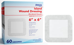 Areza Medical bordered gauze island dressing, front view, 6x6 protection for wounds
