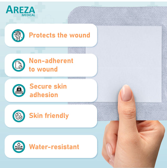 Areza Medical bordered gauze island dressing in sterile sealed packaging