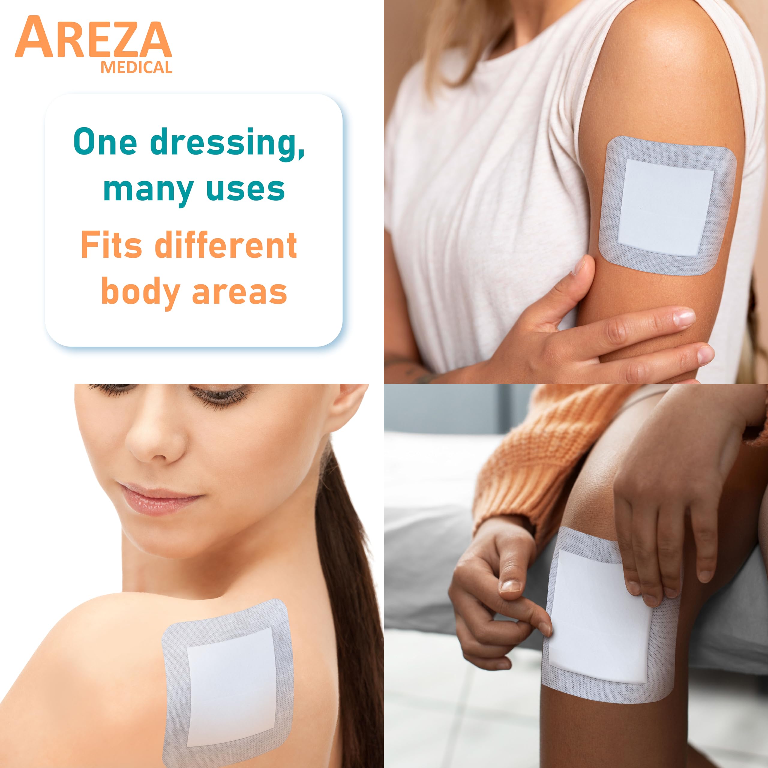 Areza Medical bordered gauze island dressing, non-adherent pad detail
