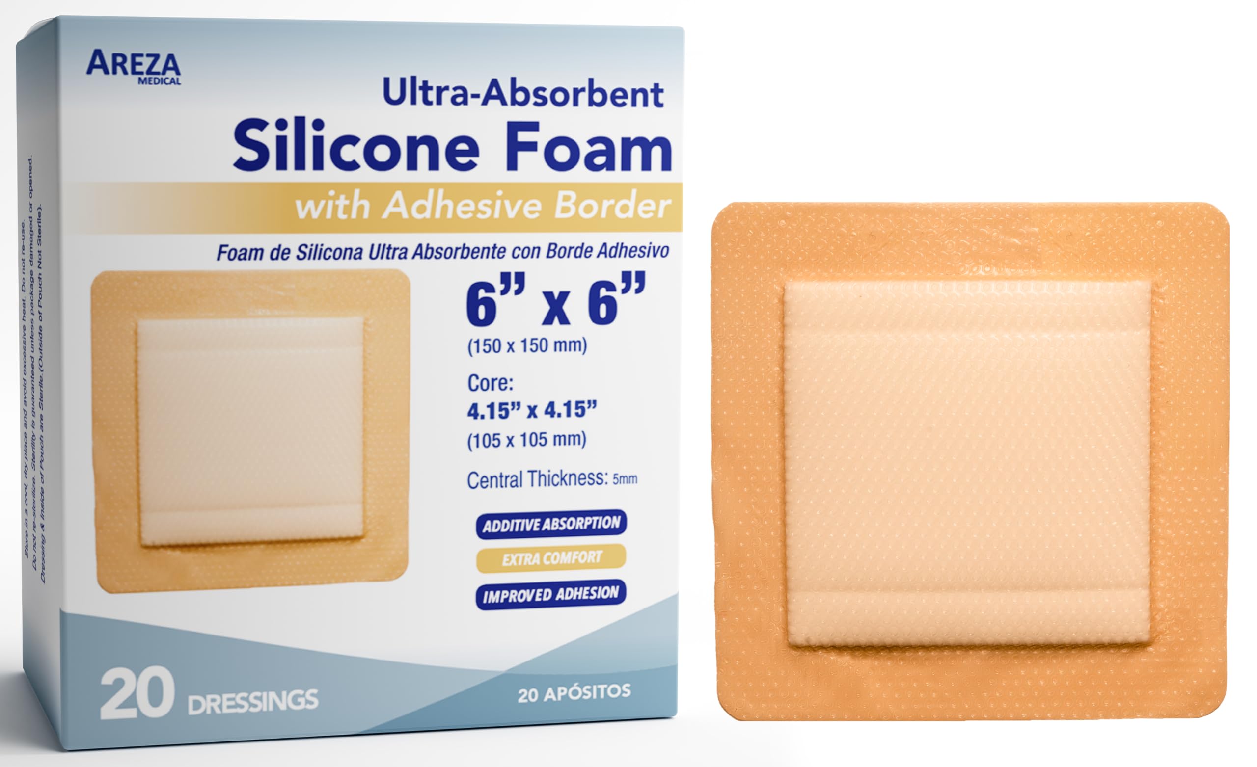 Areza Medical silicone foam dressing 6x6 with waterproof design for wound protection and comfort