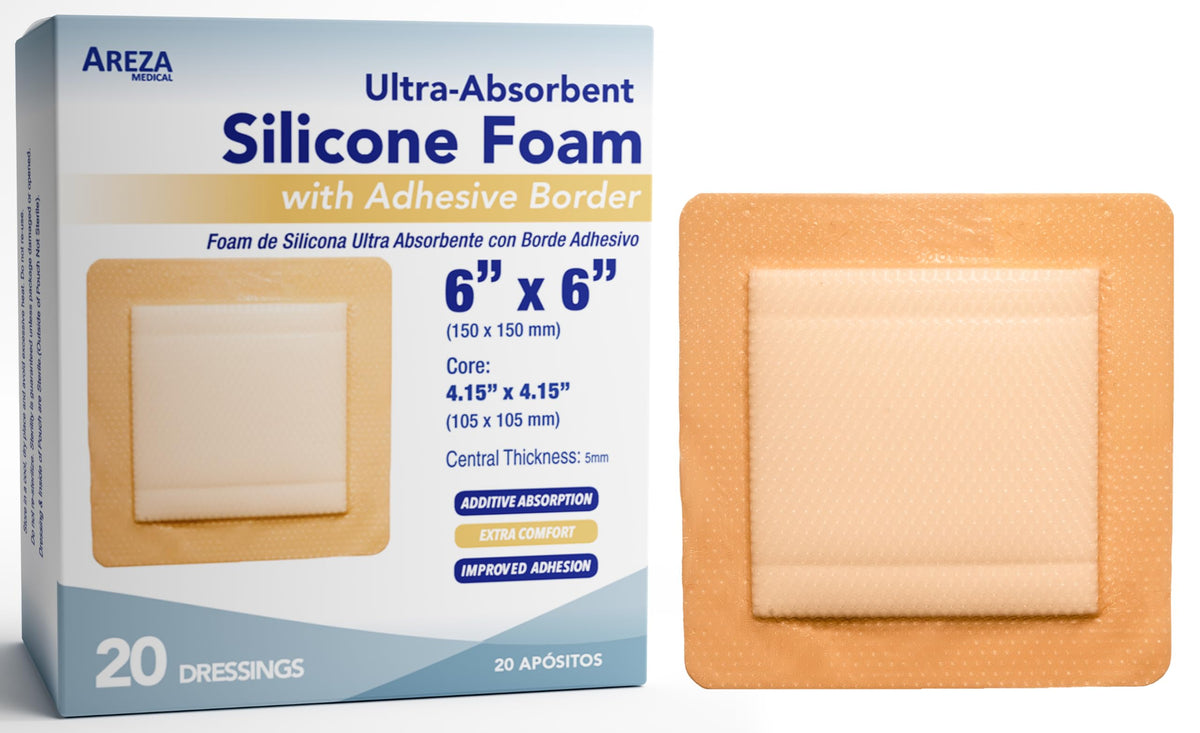 Areza Medical silicone foam dressing 6x6 with waterproof design for wound protection and comfort