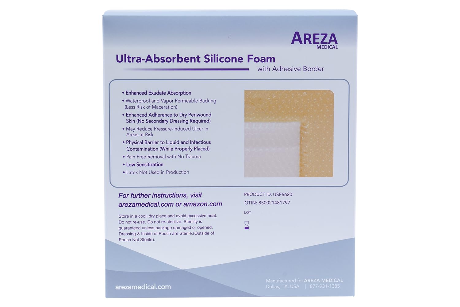 Areza Medical silicone-foam-dressing-central-pad-4x4 provides absorbent core for managing exudate