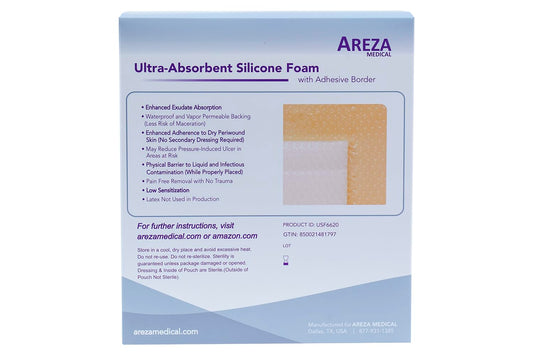 Areza Medical silicone-foam-dressing-central-pad-4x4 provides absorbent core for managing exudate