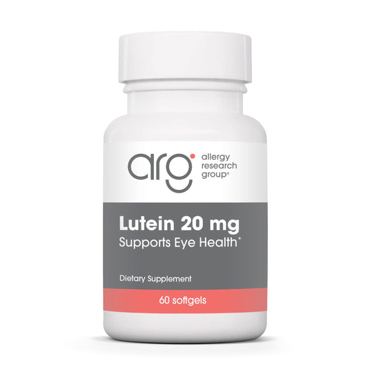 ARG Lutein 20 mg bottle with capsules supporting eye health