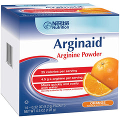 Arginaid orange packet back - serving info for daily arginine nutrition.