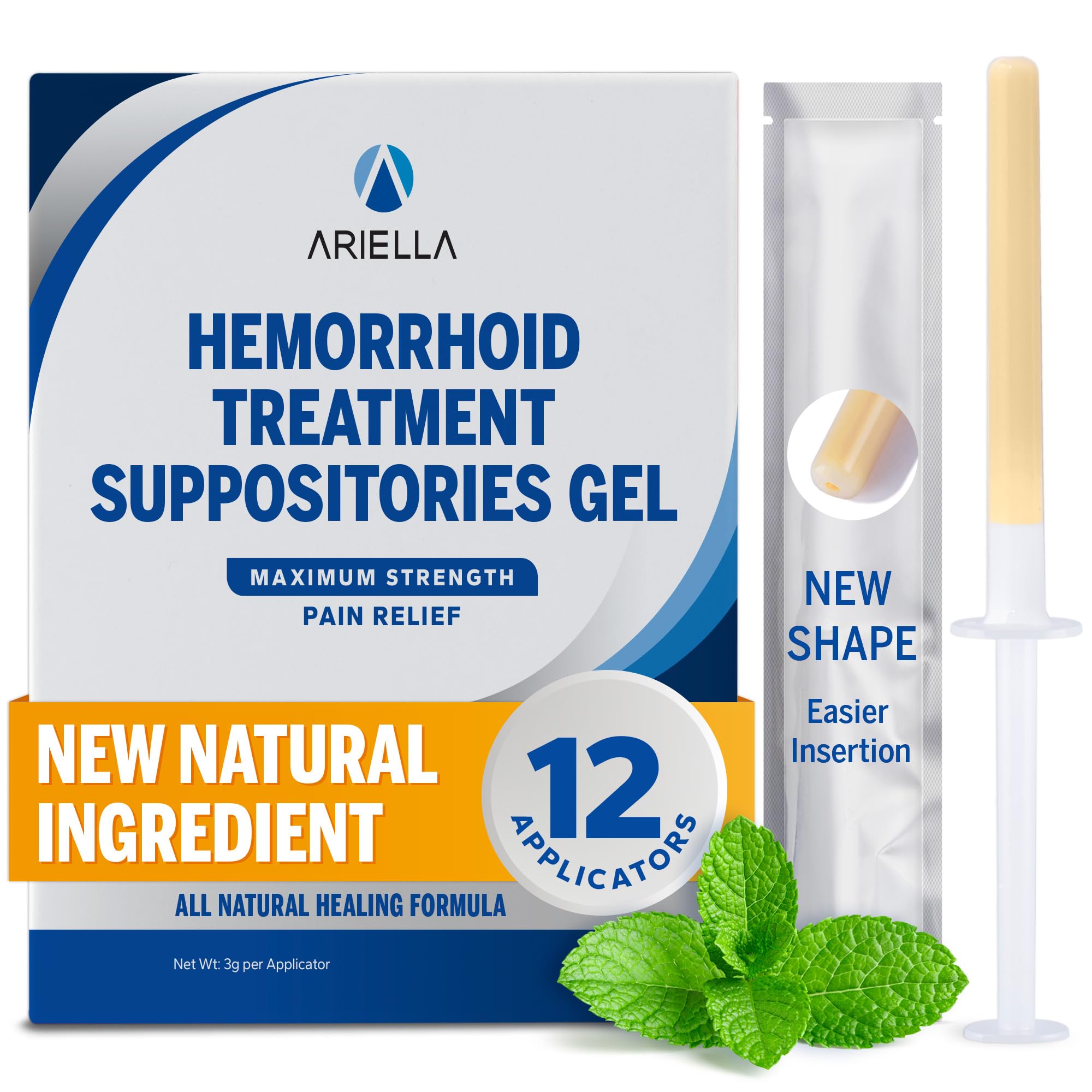 Ariella hemorrhoid gel packaging and box for discreet use.