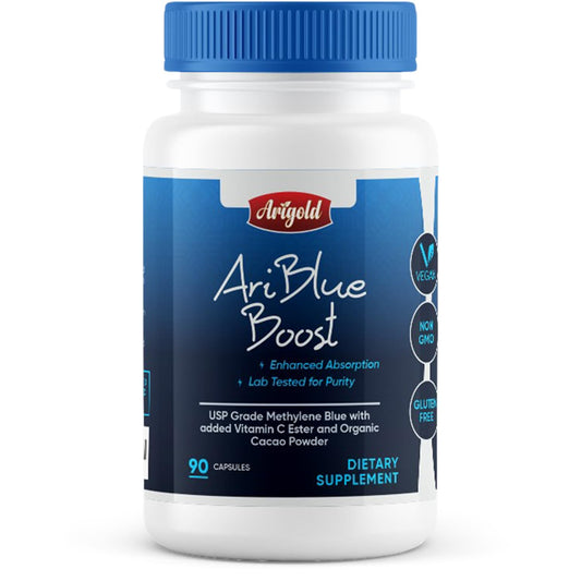 Arigold Methylene Blue capsules bottle for easy daily use and consistency