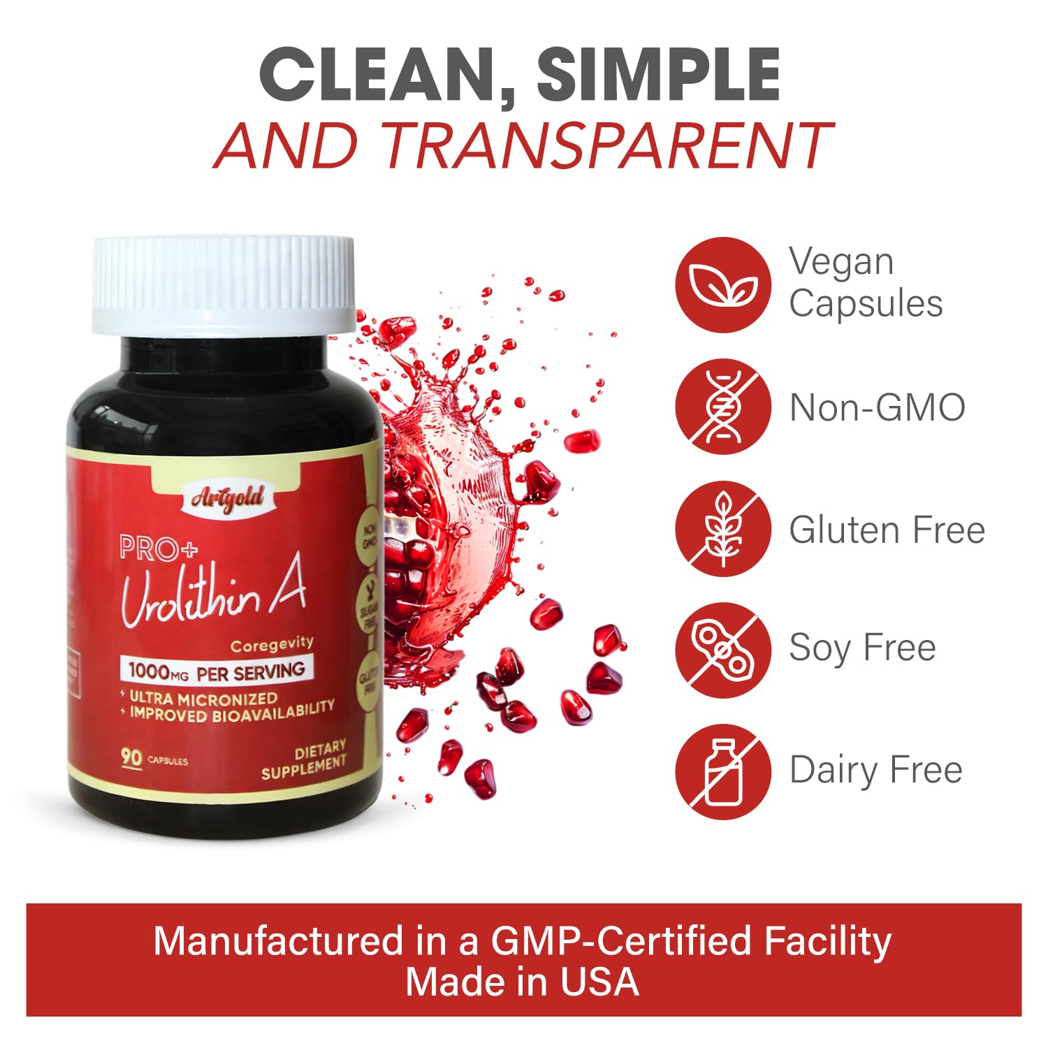 Arigold Urolithin A Pro with pomegranate postbiotic and gut-friendly focus
