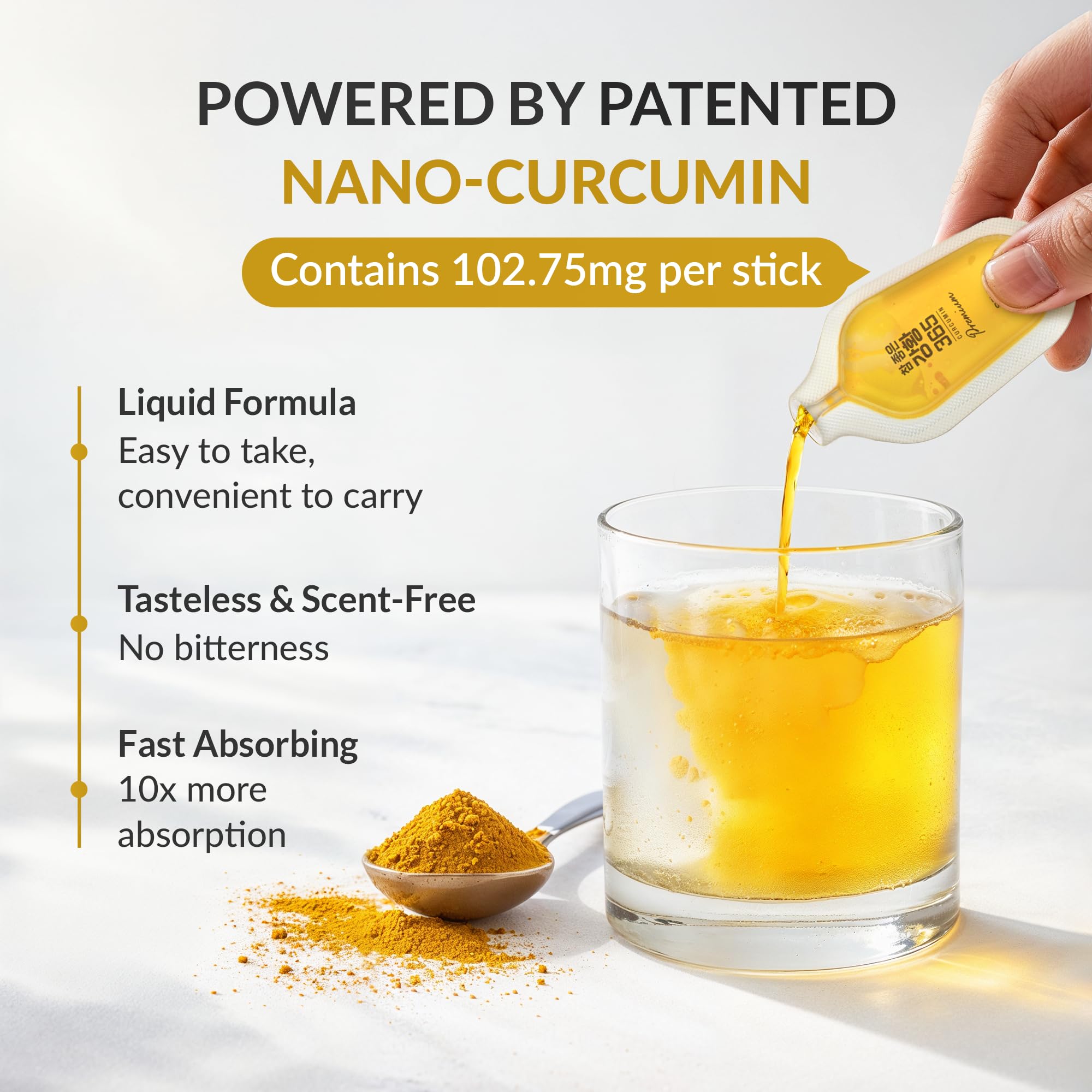 Arihnus nano curcumin technology enables faster absorption in liquid format.