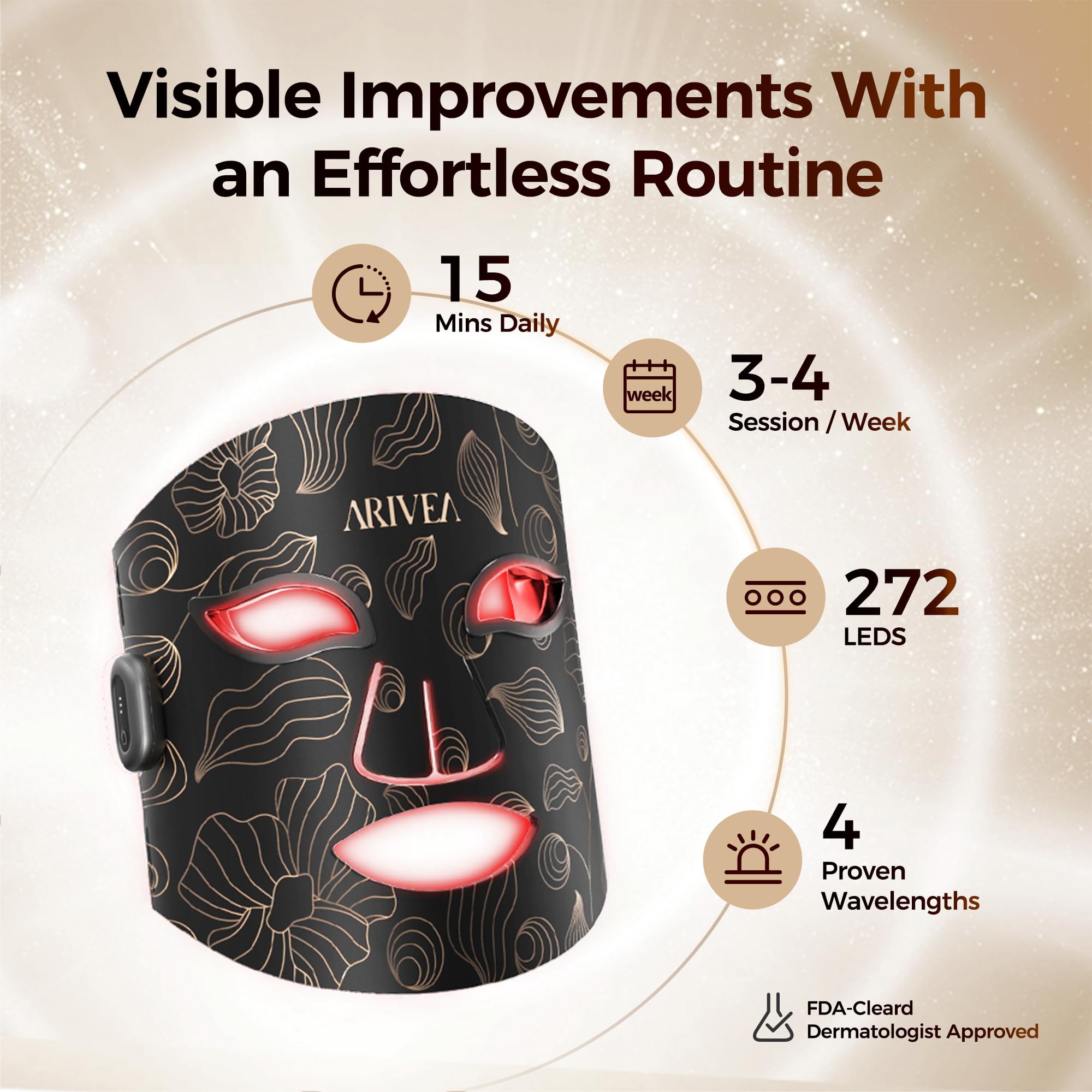ARIVEA soft silicone mask provides comfortable wear during sessions.