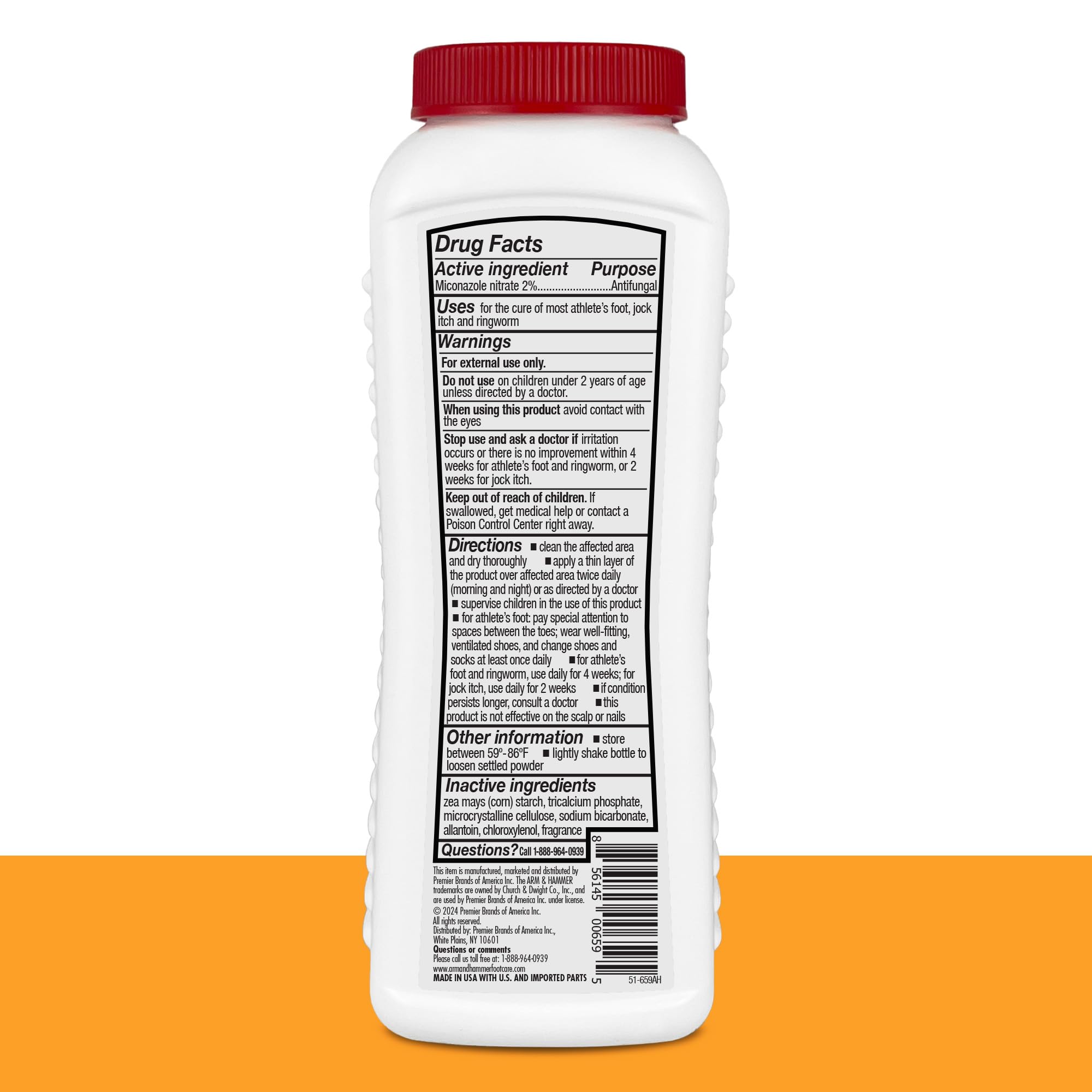 Arm & Hammer Baking Soda ingredient label emphasizing deodorizing support.