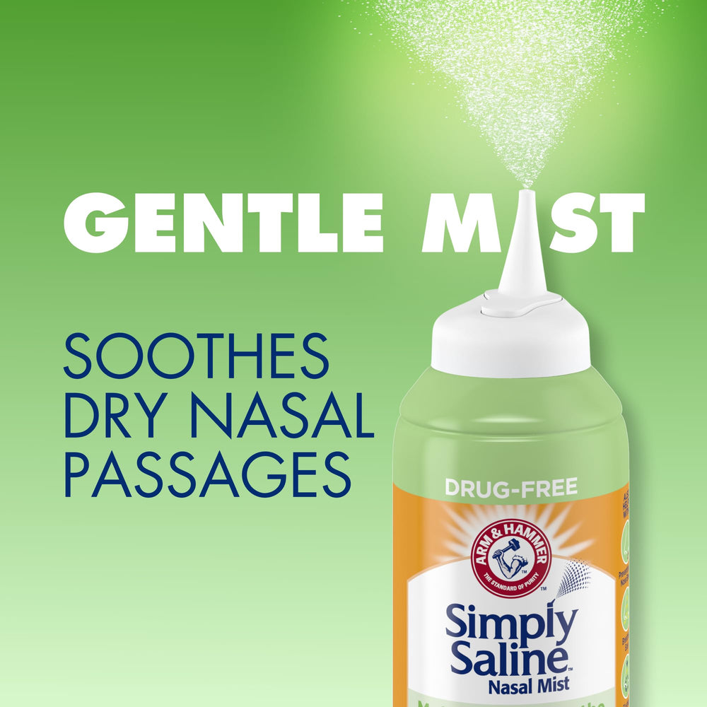 Arm & Hammer Simply Saline Mist on bathroom counter for everyday comfort.